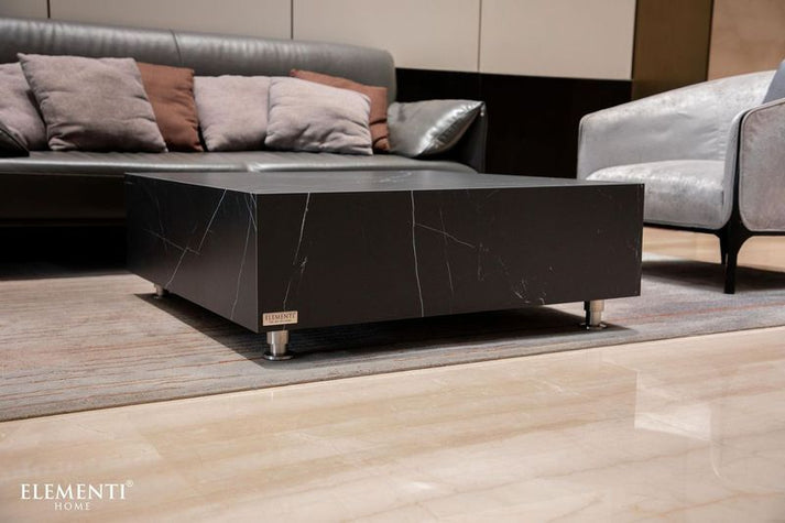 Elementi Home Sofia 40" Medium Square Bulgaria Black Marble Porcelain Coffee Table FCP01-BB