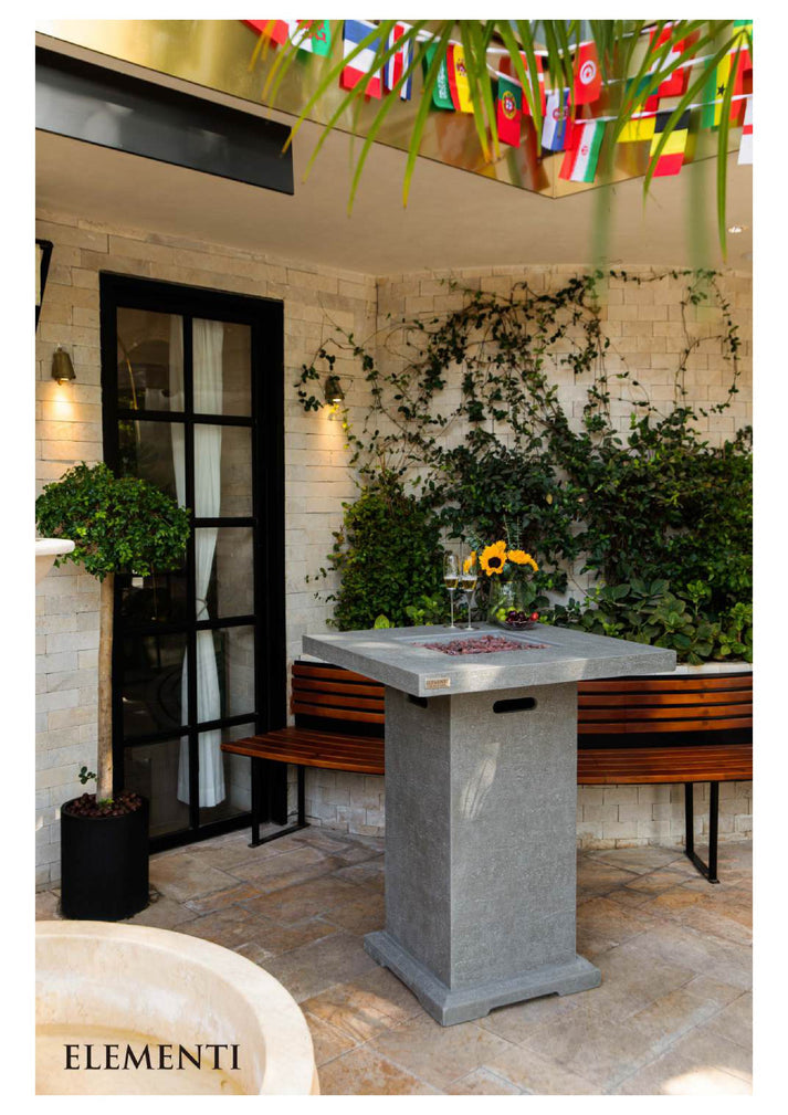 Elementi Montreal 34" Square Light Gray Concrete Liquid Propane Bar Table OFG221LG-LP