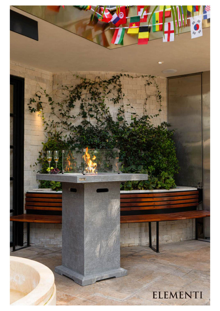 Elementi Montreal 34" Square Light Gray Concrete Liquid Propane Bar Table OFG221LG-LP