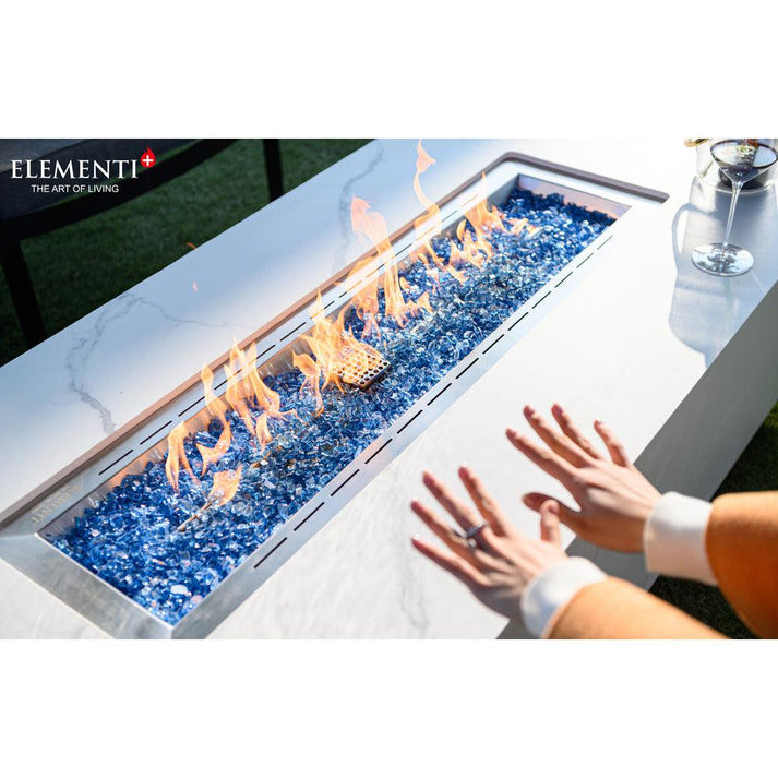 Elementi Plus Carrara 28" Rectangle Bianco White Marble Porcelain Liquid Propane Fire Table OFP121BW-LP