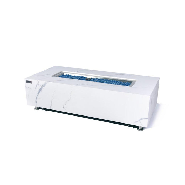 Elementi Plus Carrara 28" Rectangle Bianco White Marble Porcelain Liquid Propane Fire Table OFP121BW-LP