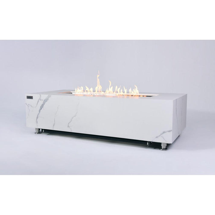 Elementi Plus Carrara 28" Rectangle Bianco White Marble Porcelain Liquid Propane Fire Table OFP121BW-LP