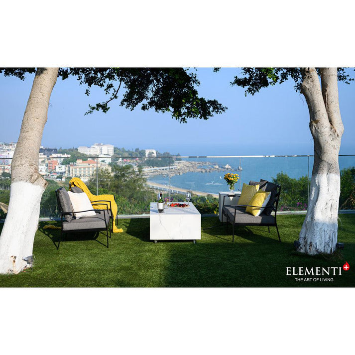 Elementi Plus Carrara 28" Rectangle Bianco White Marble Porcelain Liquid Propane Fire Table OFP121BW-LP