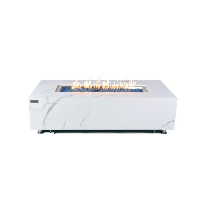 Elementi Plus Carrara 28" Rectangle Bianco White Marble Porcelain Liquid Propane Fire Table OFP121BW-LP