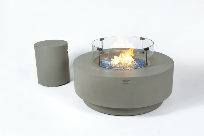 Elementi Plus Colosseo 41" Round Light Grey Concrete Natural Gas Fire Table OFG414LG-NG