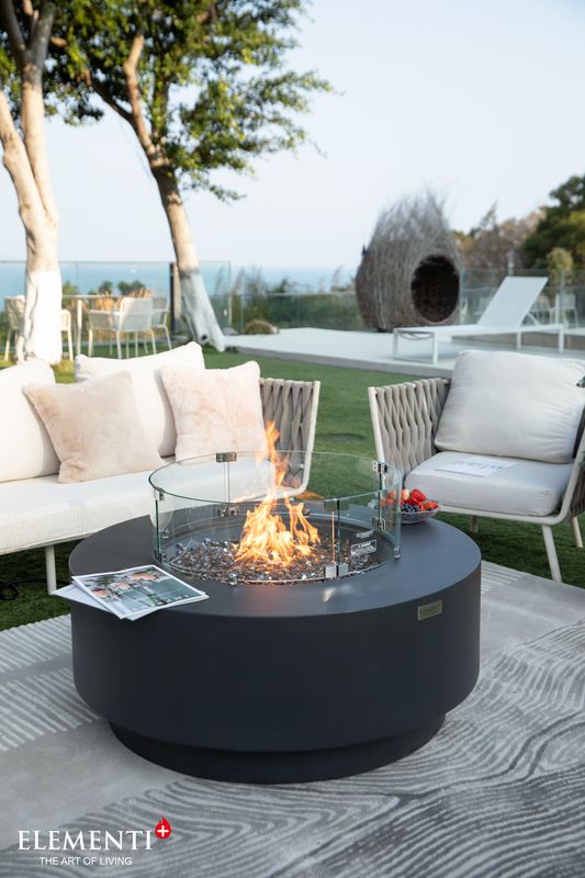 Elementi Plus Colosseo 41" Round Light Grey Concrete Natural Gas Fire Table OFG414LG-NG