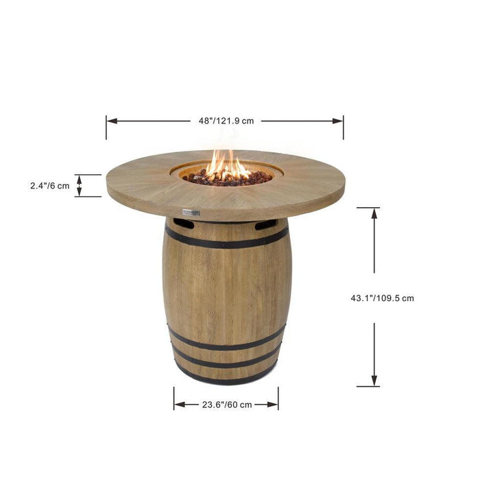 Elementi Lafite 48" Round Redwood Concrete Propane Barrel Fire Table OFG225RWLP