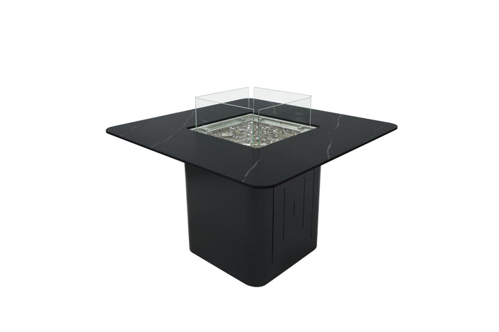 Elementi Plus Brugge 47" Bulgaria Black Marble Porcelain Liquid Propane Dining Table OFP202BB-LP