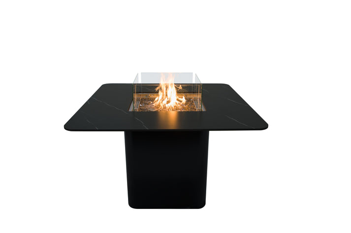 Elementi Plus Brugge 47" Bulgaria Black Marble Porcelain Liquid Propane Dining Table OFP202BB-LP