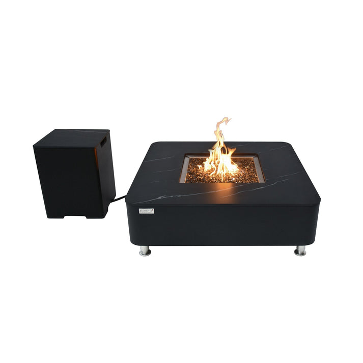 Elementi Plus Copenhagen 42" Bulgaria Black Marble Porcelain Natural Gas Fire Table OFP101BB-NG