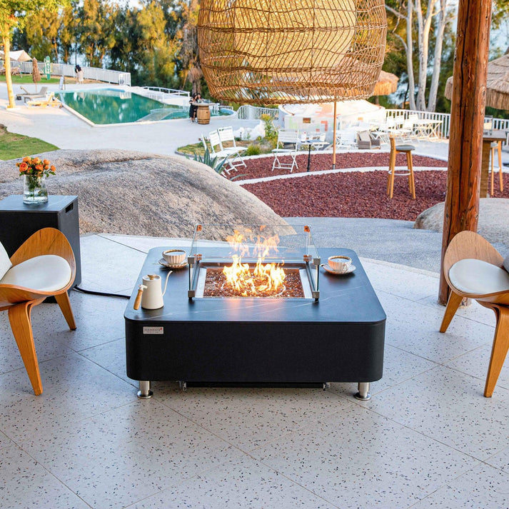 Elementi Plus Copenhagen 42" Bulgaria Black Marble Porcelain Natural Gas Fire Table OFP101BB-NG