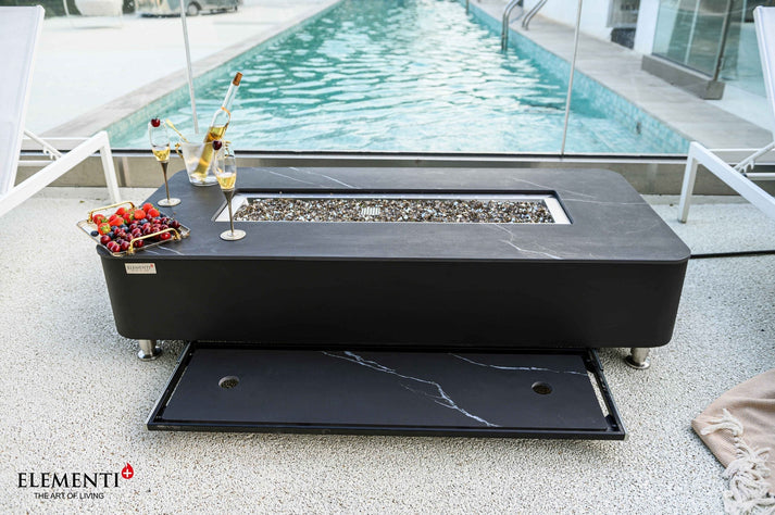 Elementi Plus Valencia 30" Bulgaria Black Natural Gas Marble Porcelain Fire Table OFP102BB-NG
