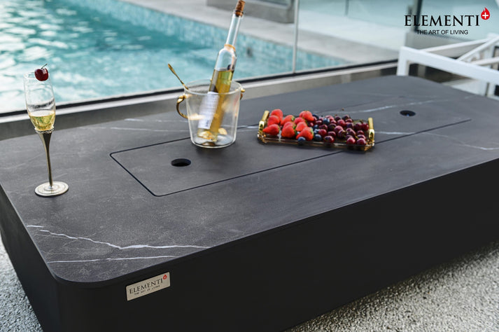 Elementi Plus Valencia 30" Bulgaria Black Natural Gas Marble Porcelain Fire Table OFP102BB-NG
