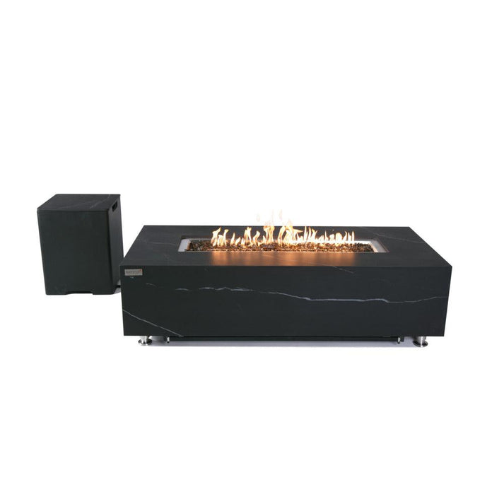 Elementi Plus Carrara 28" Rectangle Bianco White Marble Porcelain Liquid Propane Fire Table OFP121BW-LP