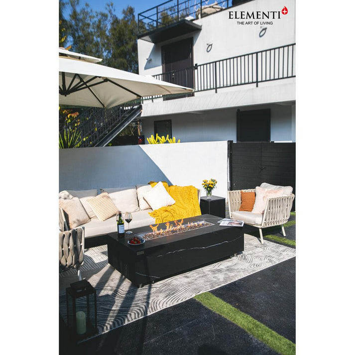 Elementi Plus Carrara 28" Rectangle Bianco White Marble Porcelain Liquid Propane Fire Table OFP121BW-LP