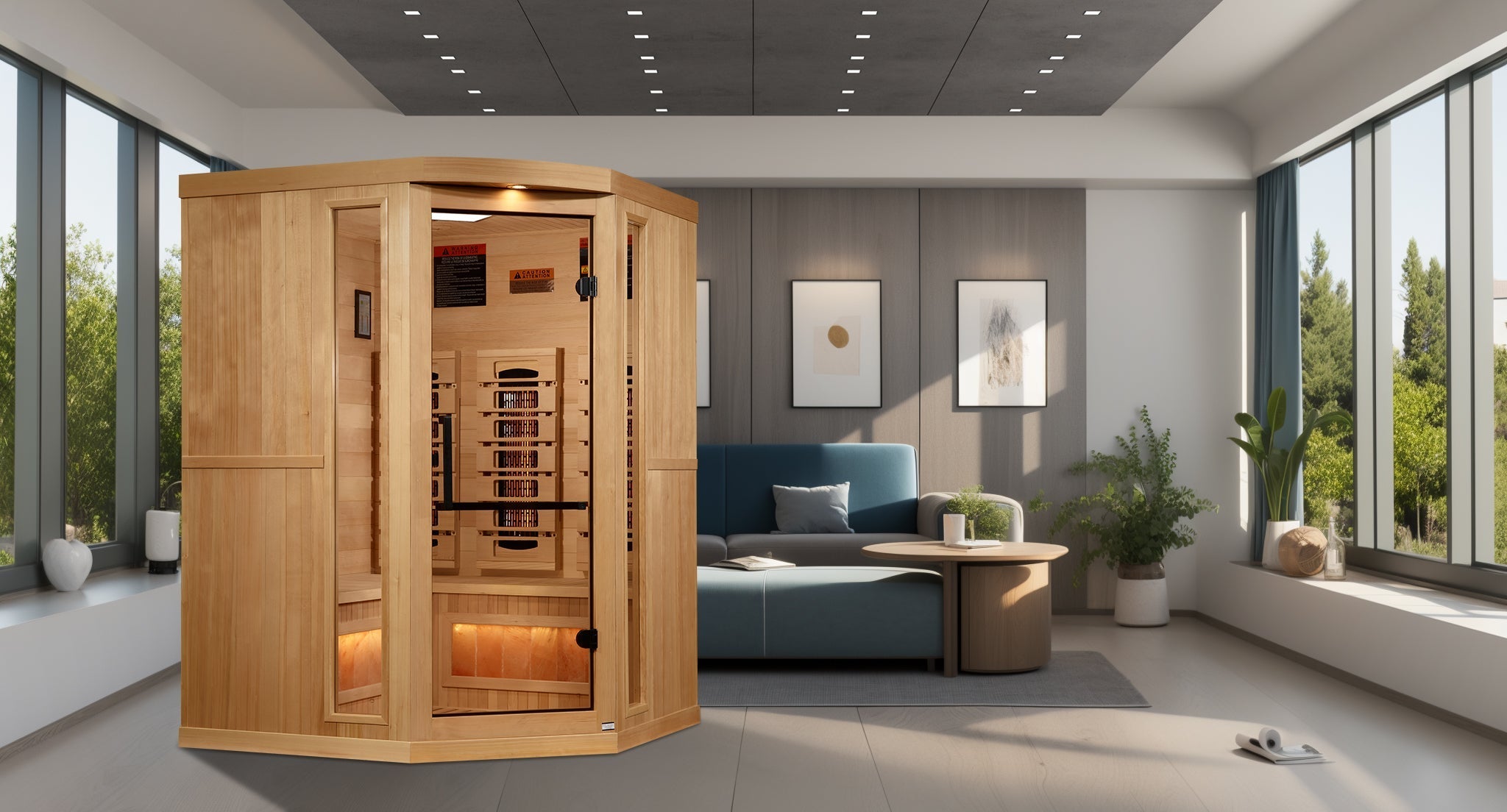 Golden Designs 3-Person Full Spectrum Infrared Sauna with Himalayan Salt Bar (Corner Unit)  GDI-8035-03
