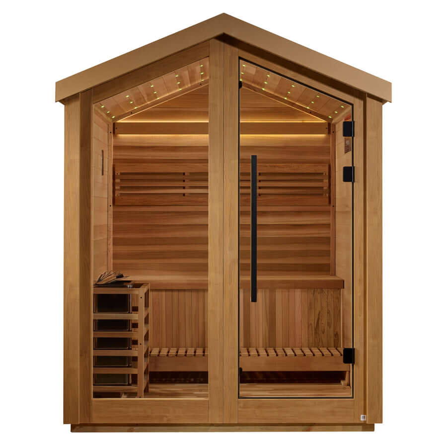Golden Designs Savonlinna 3-Person Red Cedar Outdoor Sauna & Harvia Traditional Electric Heater Kit GDI-8503-02