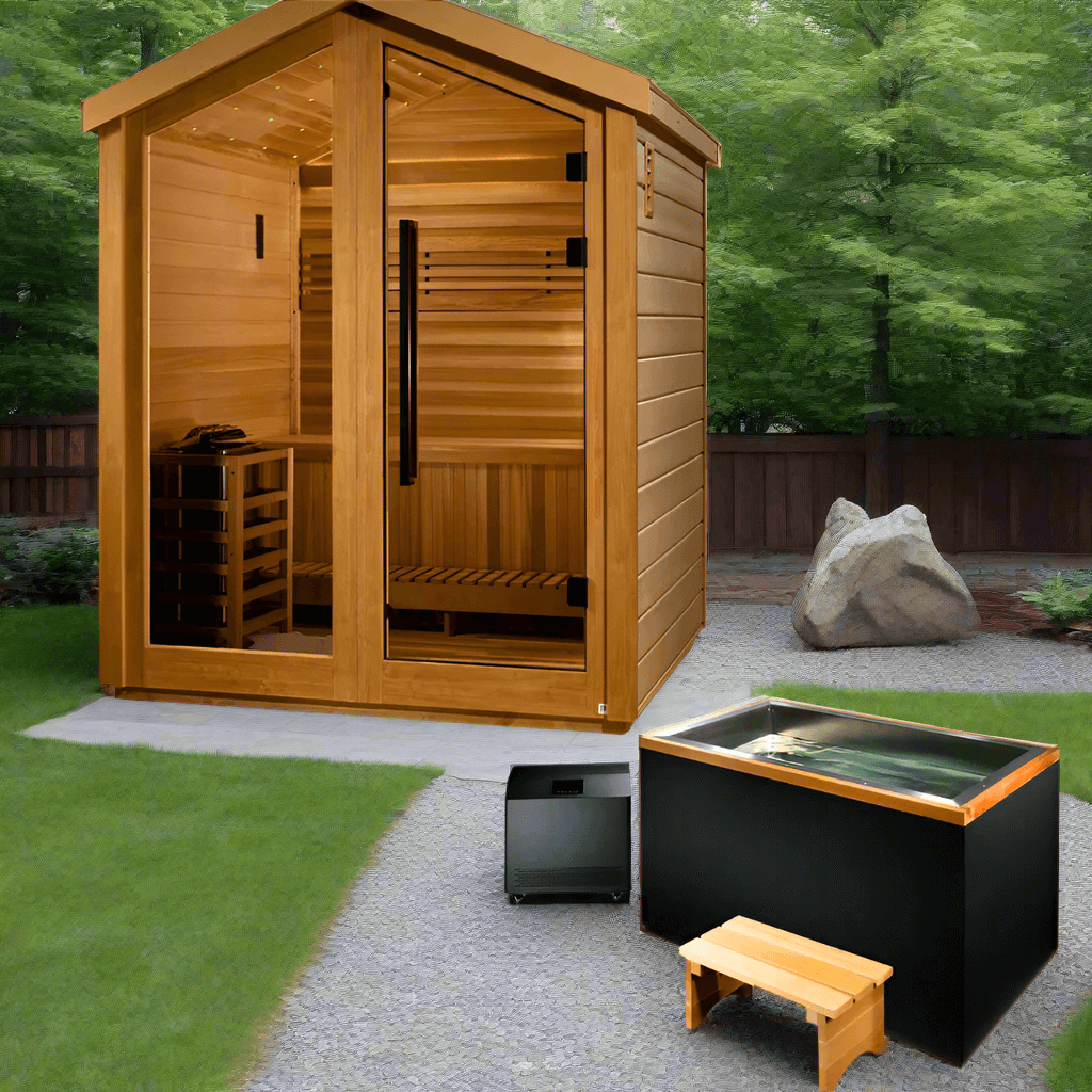 Golden Designs Savonlinna 3-Person Red Cedar Outdoor Sauna & Harvia Traditional Electric Heater Kit GDI-8503-02