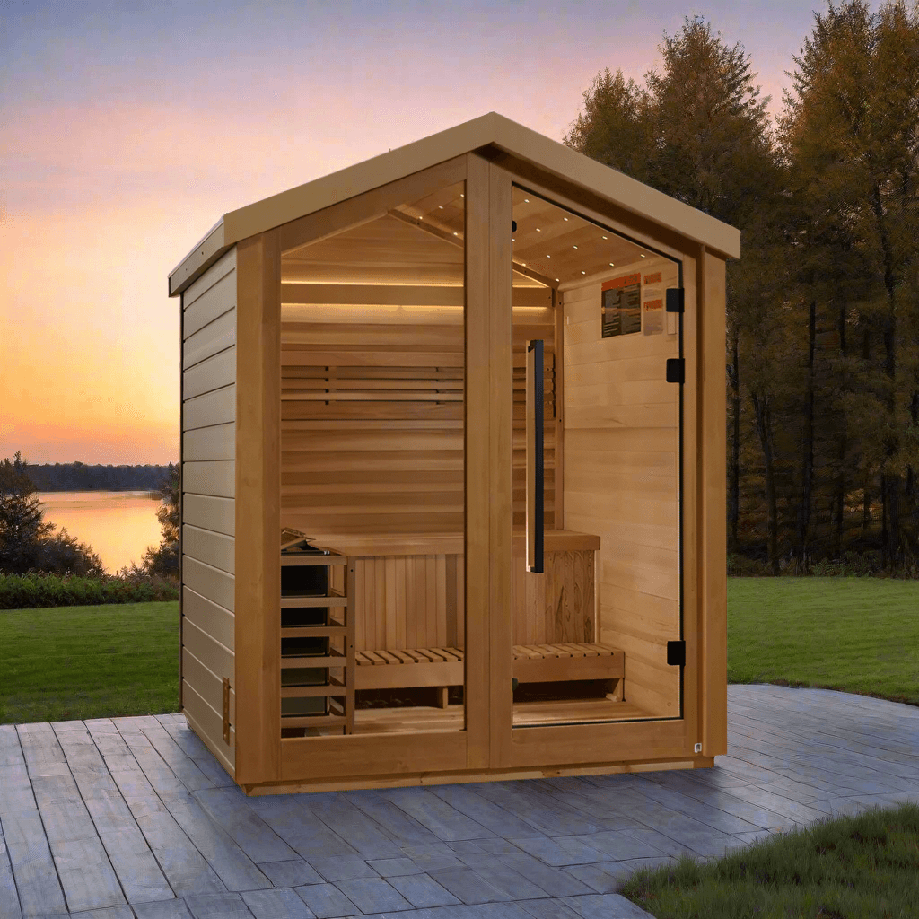 Golden Designs Savonlinna 3-Person Red Cedar Outdoor Sauna & Harvia Traditional Electric Heater Kit GDI-8503-02