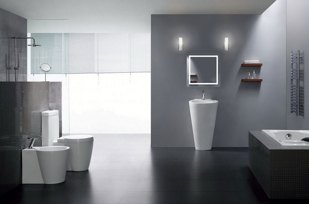 Krugg Icon 24″ x 24″ LED Bathroom Mirror w/ Dimmer & Defogger | Square Lighted Vanity Mirror