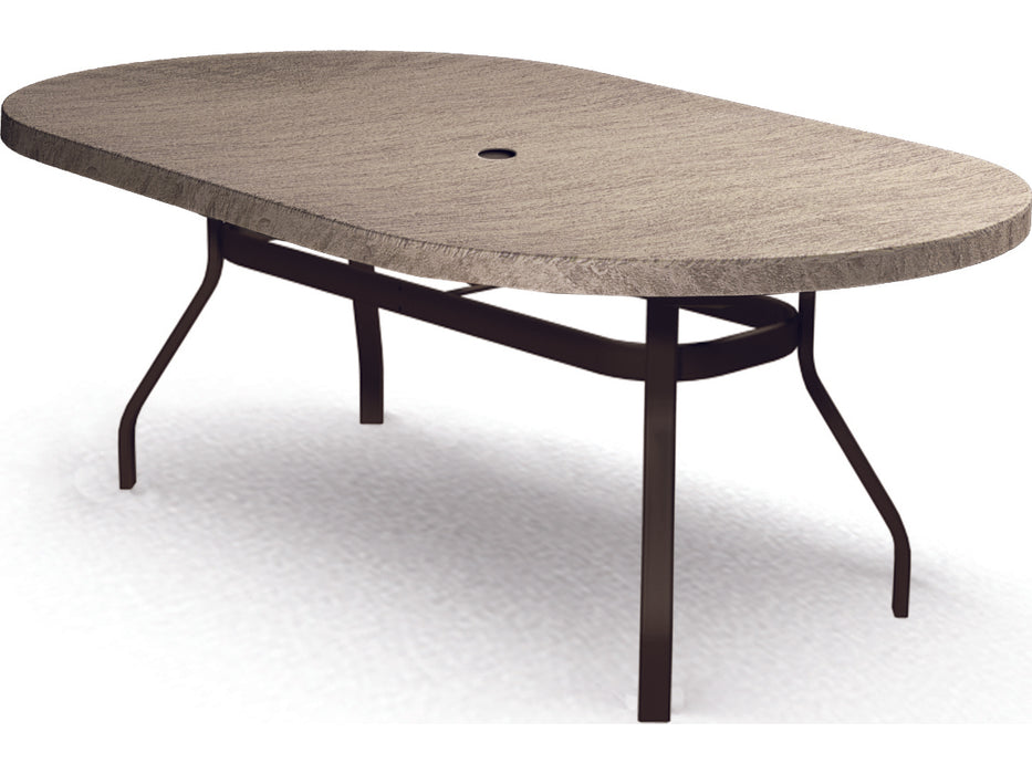 Homecrest Slate Aluminum 72''W x 42''D Oval Dining Table with Umbrella Hole