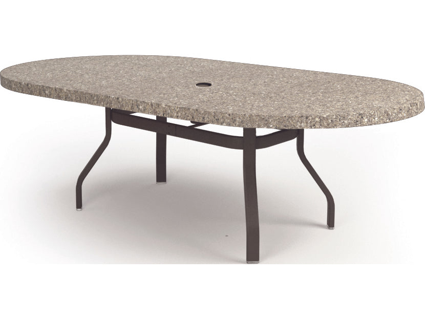 Homecrest Shadow Rock Aluminum 84''W x 44''D Oval Dining Table with Umbrella Hole