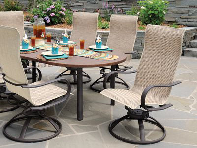 homecrest patio umbrella Homecrest Slate Aluminum 84''W x 44''D Oval Dining Table with Umbrella