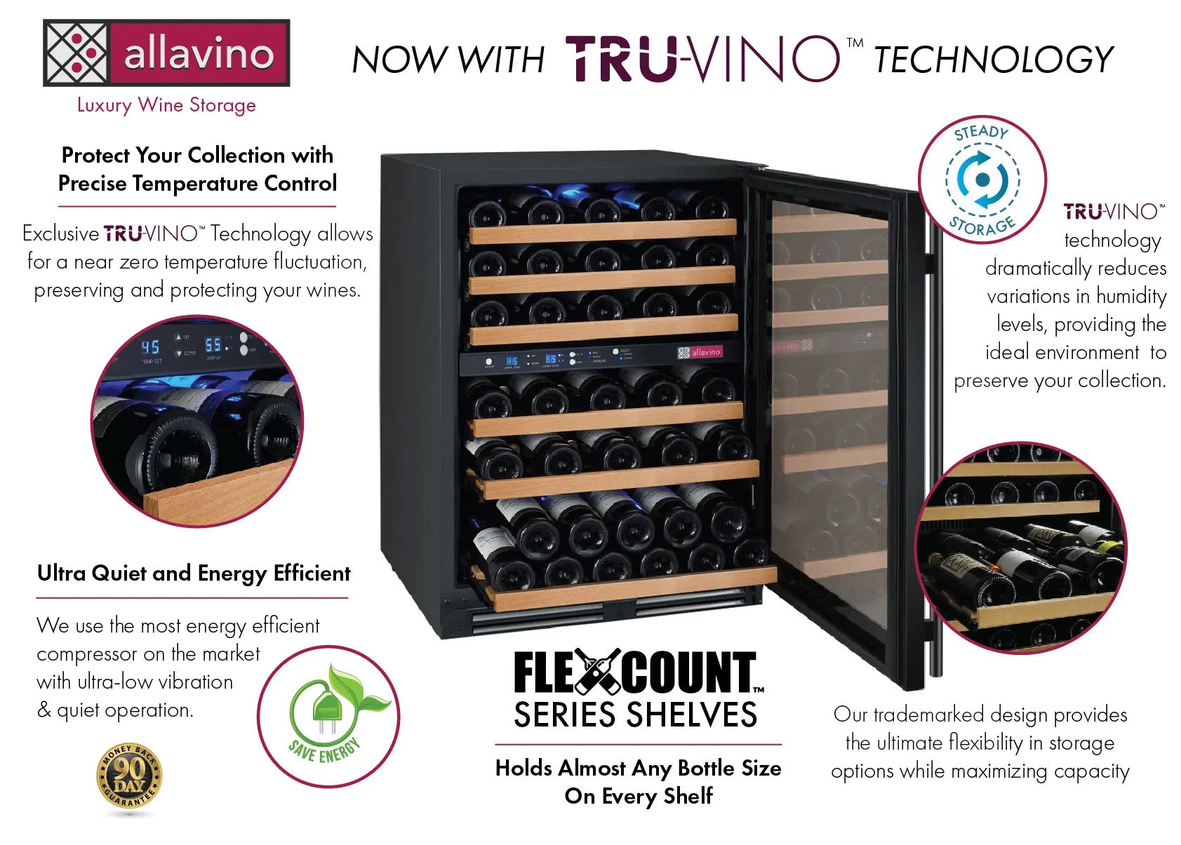 Allavino FlexCount Series 56 Bottle Dual Zone Built-in Wine Cooler Refrigerator with Black Door - Right Hinge AO VSWR56-2BR20