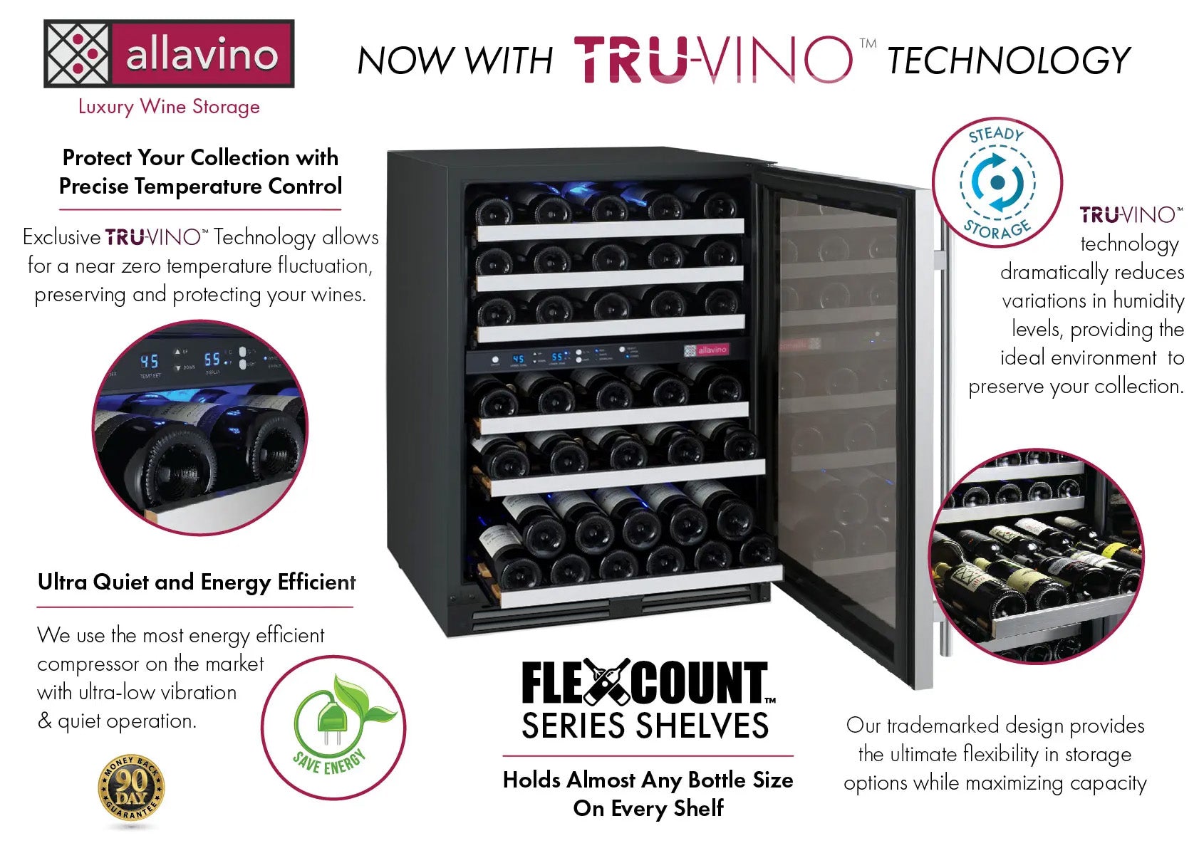 Allavino FlexCount Series 56 Bottle Dual Zone Built-In Wine Refrigerator with Stainless Steel Door - Right Hinge  AO VSWR56-2SR20