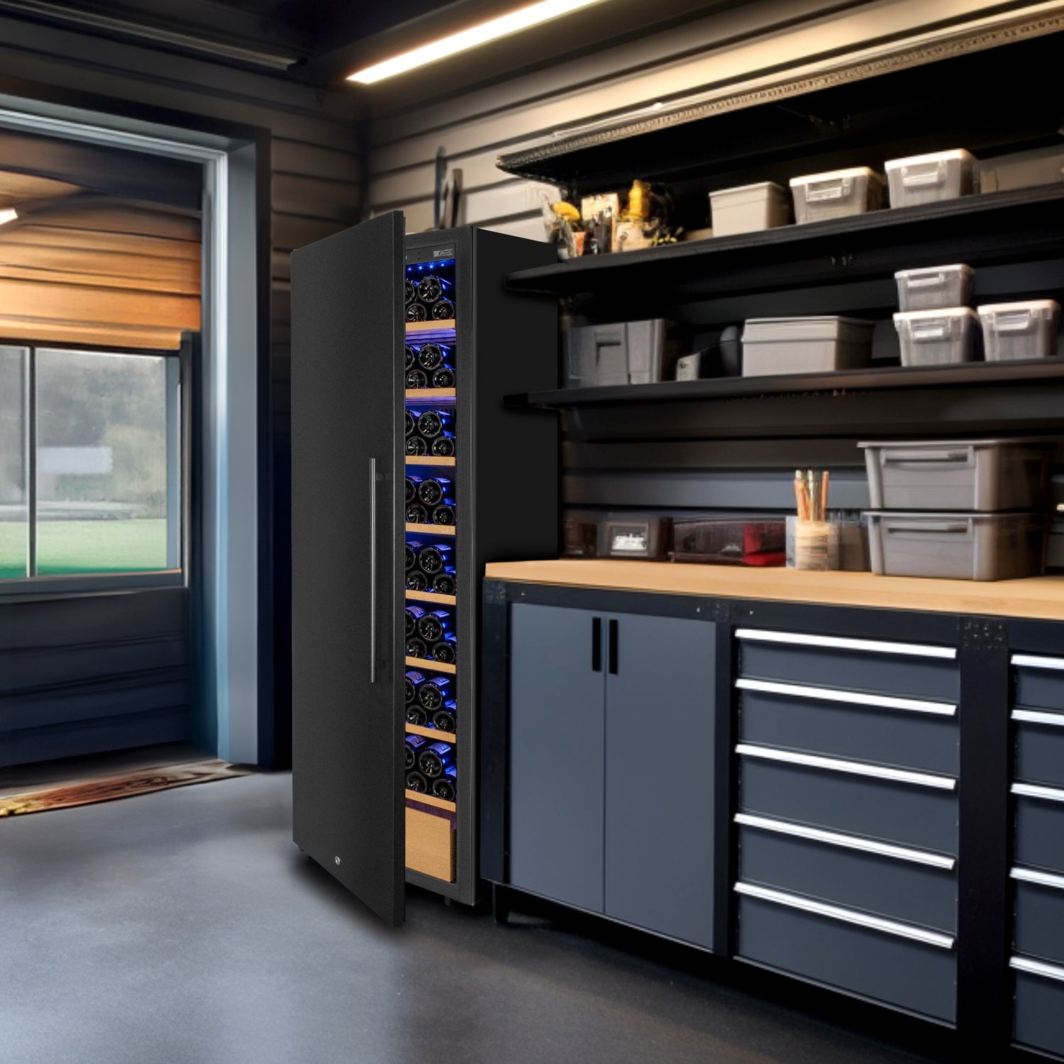 Allavino 76.5" Tall Single Zone Wine Vault with Solid Black Left Hinge Door  AO KWR-8185-1SDL