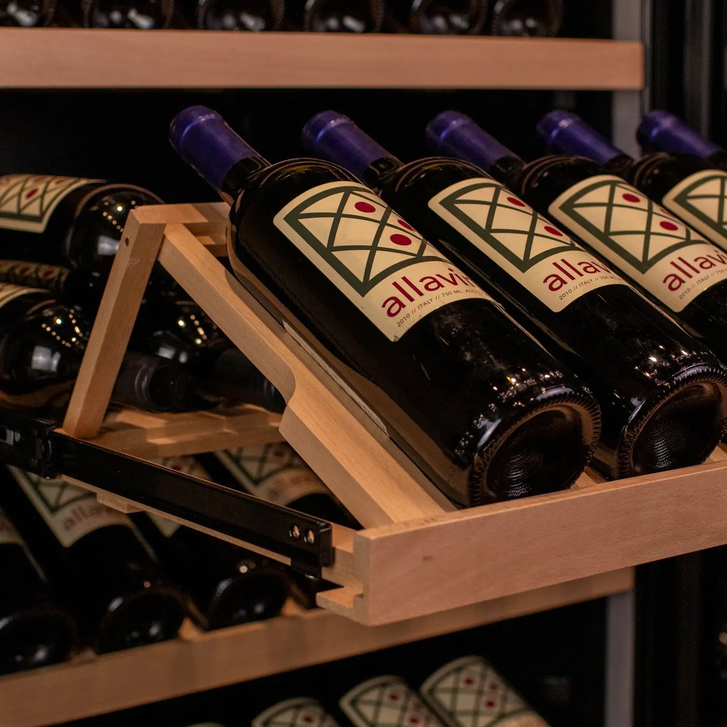 Allavino 29" Wide 248 Bottle Single Zone Black Glass Left Hinge Wine Refrigerator with Display Shelving AO KWR248S-1BGL