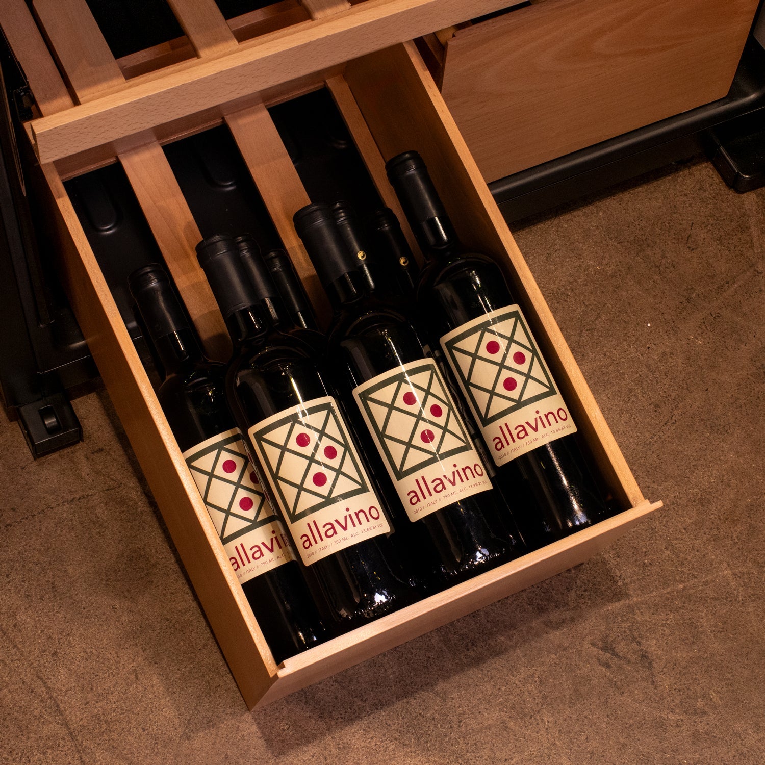 Allavino 29" Wide 248 Bottle Single Zone Black Glass Left Hinge Wine Refrigerator with Display Shelving AO KWR248S-1BGL