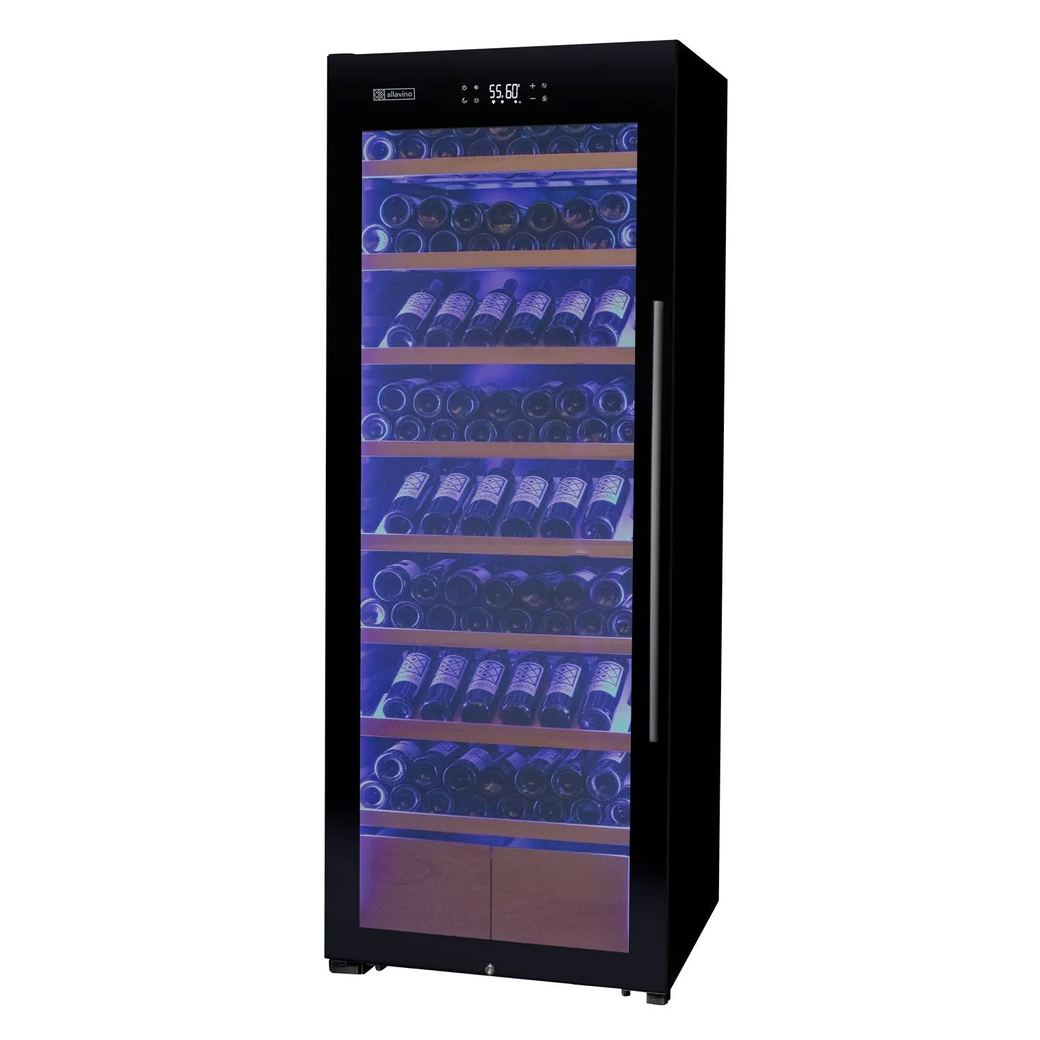 Allavino 29" Wide 248 Bottle Single Zone Black Glass Left Hinge Wine Refrigerator with Display Shelving AO KWR248S-1BGL