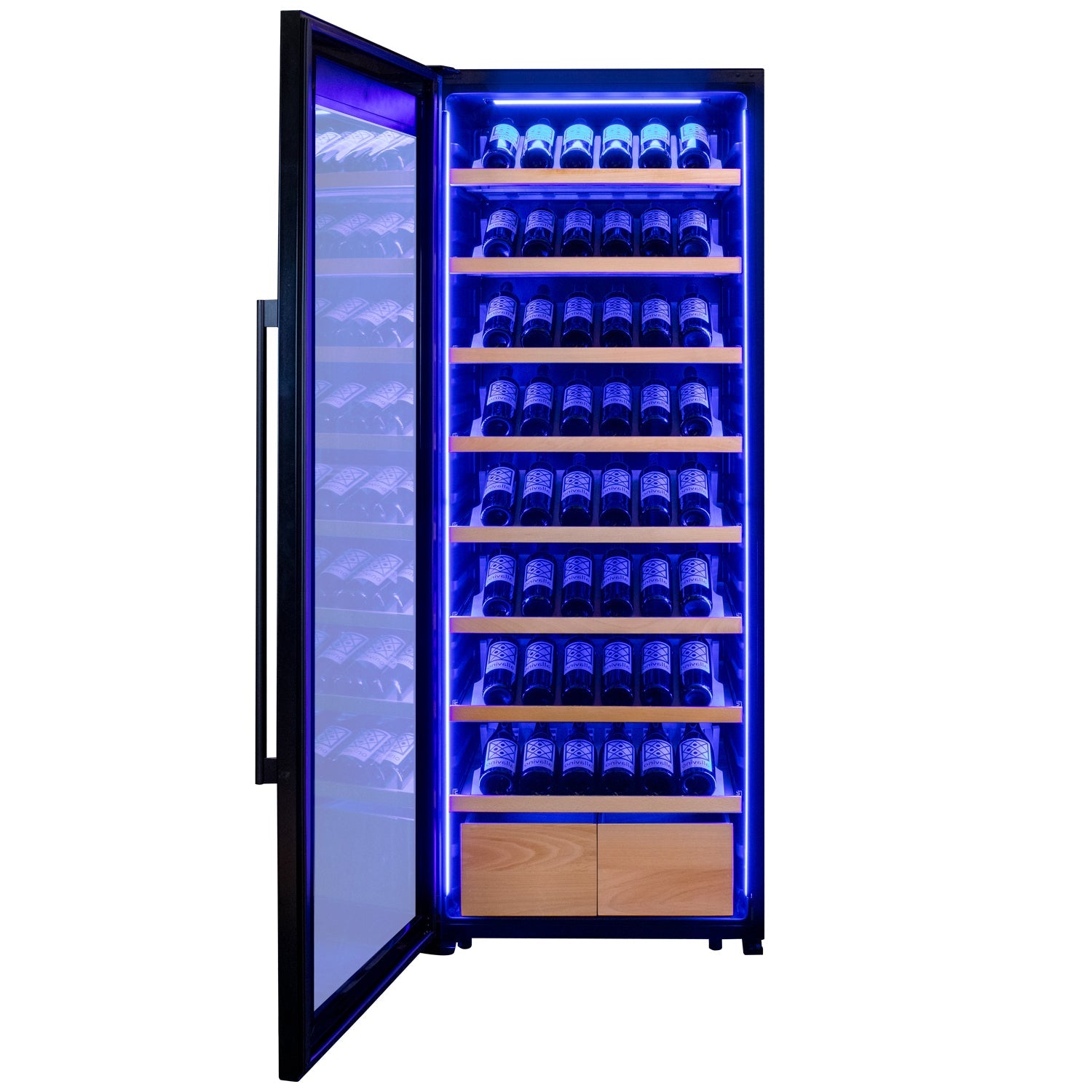 Allavino 29" Wide 248 Bottle Single Zone Black Glass Left Hinge Wine Refrigerator with Display Shelving AO KWR248S-1BGL