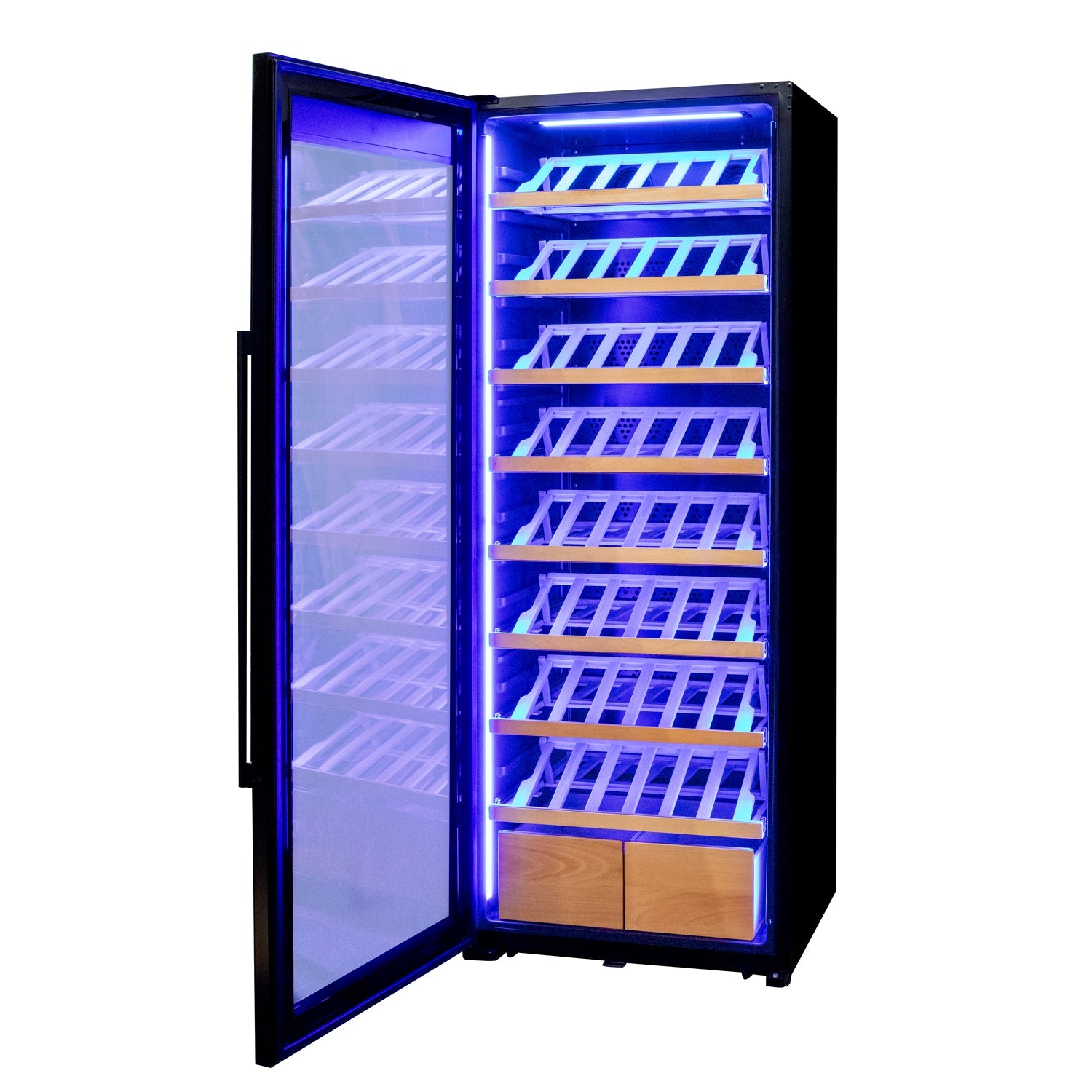 Allavino 29" Wide 248 Bottle Single Zone Black Glass Left Hinge Wine Refrigerator with Display Shelving AO KWR248S-1BGL