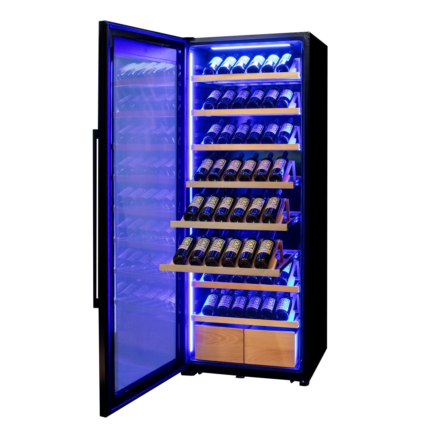Allavino 29" Wide 248 Bottle Single Zone Black Glass Left Hinge Wine Refrigerator with Display Shelving AO KWR248S-1BGL