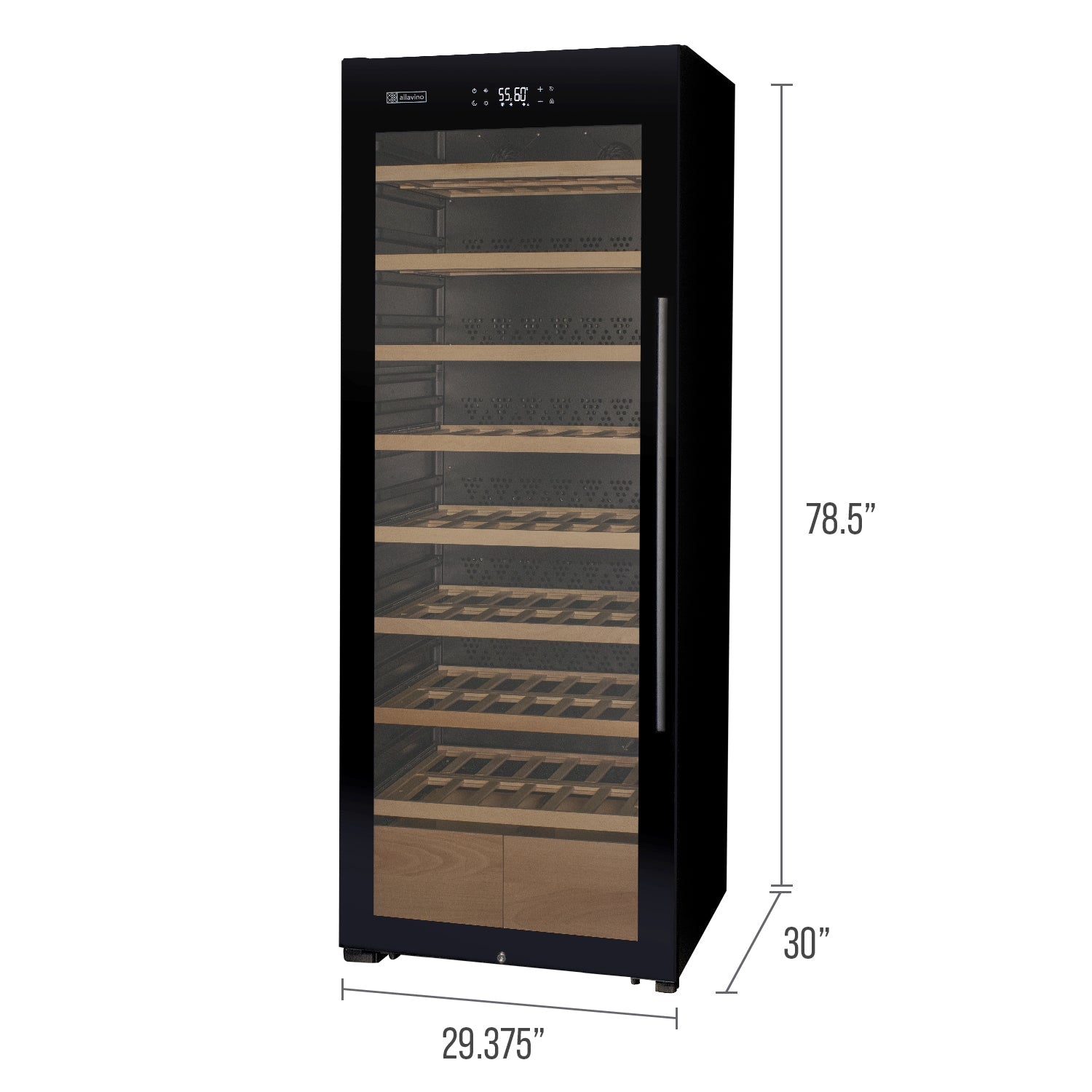 Allavino 29" Wide 248 Bottle Single Zone Black Glass Left Hinge Wine Refrigerator with Display Shelving AO KWR248S-1BGL