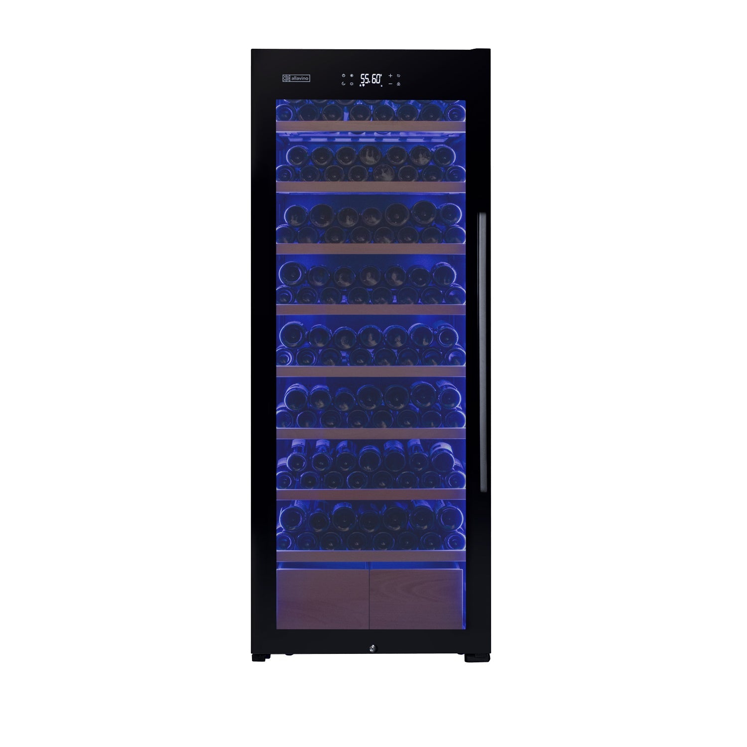 Allavino 29" Wide 248 Bottle Single Zone Black Glass Left Hinge Wine Refrigerator with Display Shelving AO KWR248S-1BGL