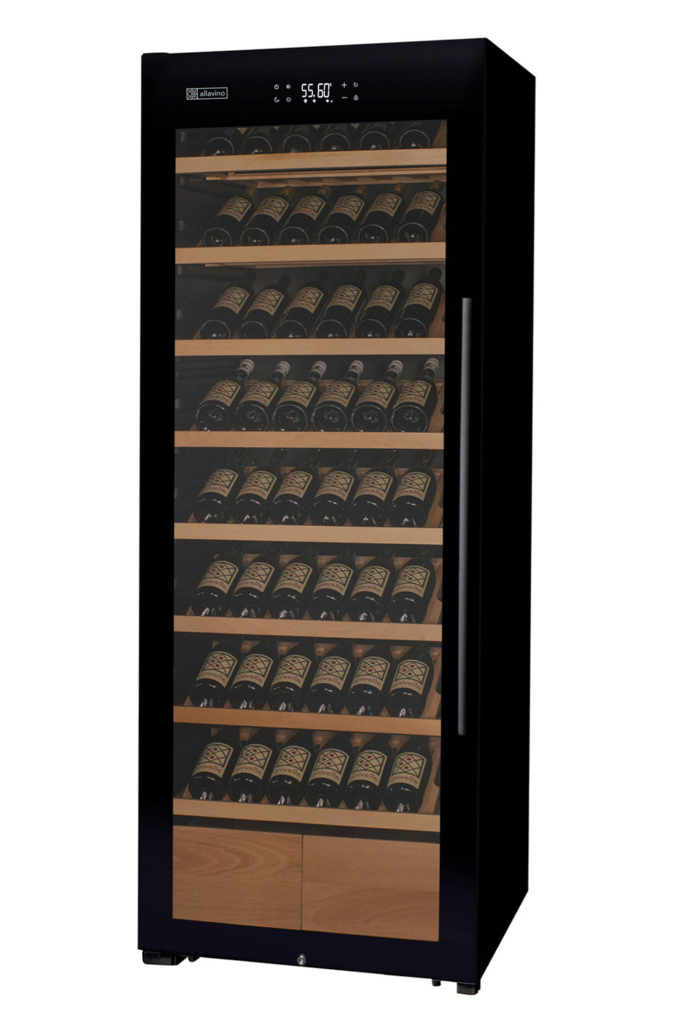 Allavino 29" Wide 248 Bottle Single Zone Black Glass Left Hinge Wine Refrigerator with Display Shelving AO KWR248S-1BGL