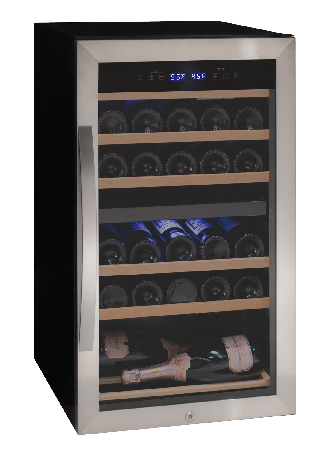 Allavino Cascina Series 28 Bottle Dual Zone Freestanding Wine Cooler Refrigerator with Stainless Steel Door  AO KWR28D-2SR