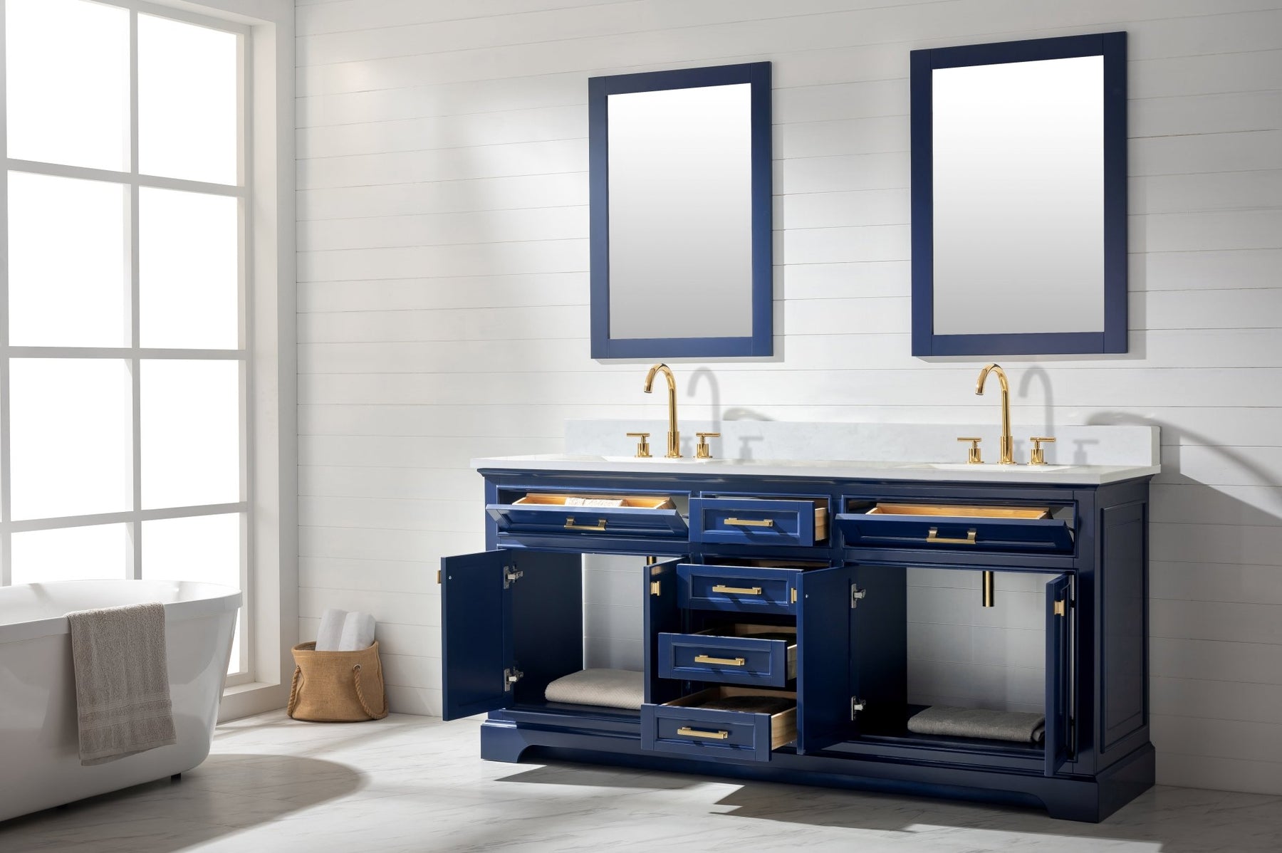 Design Element Milano 72" Double Sink Vanity with White Quartz Top