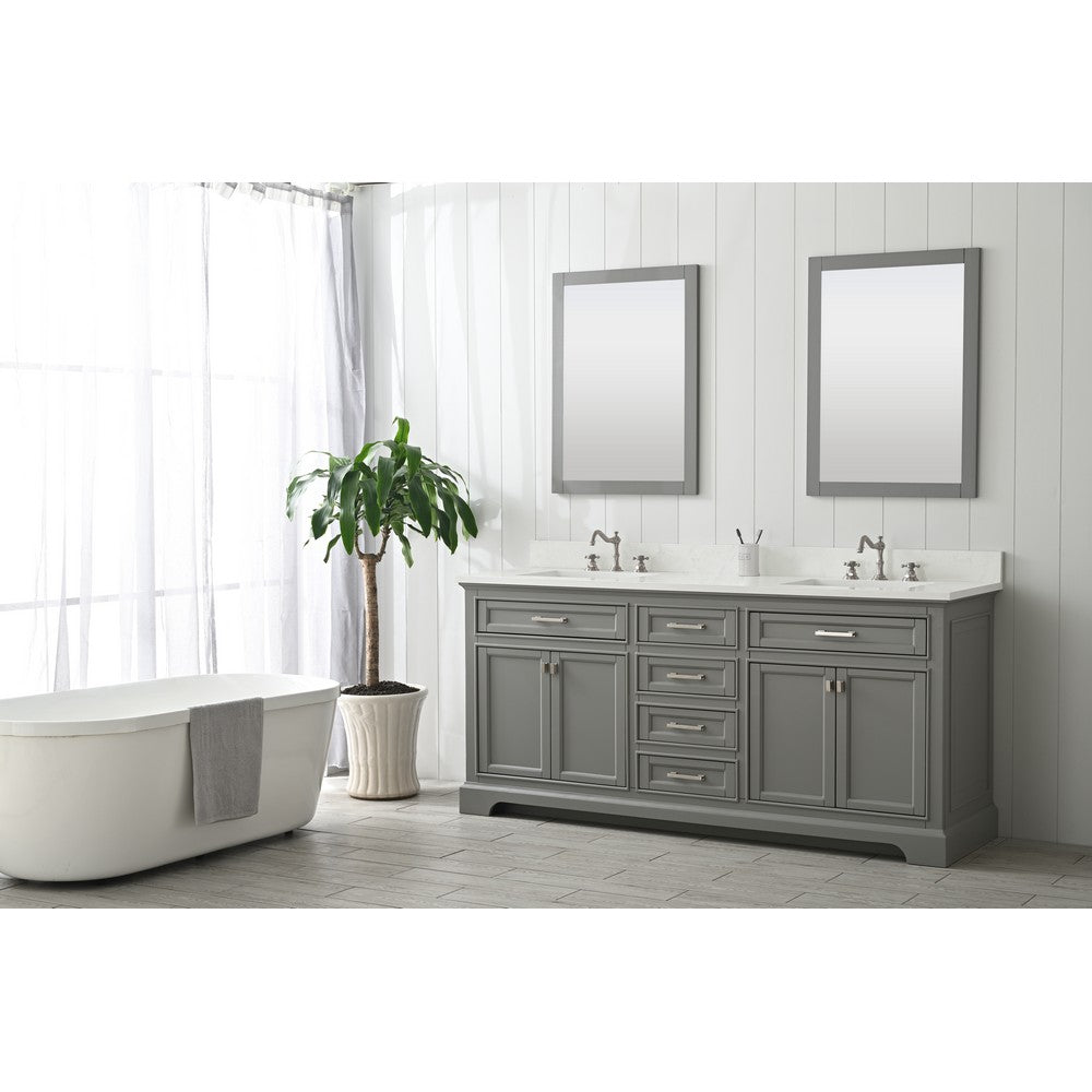 Design Element ML-72-GY Milano 72 Inch Bath Vanity in Gray with White Quartz Top