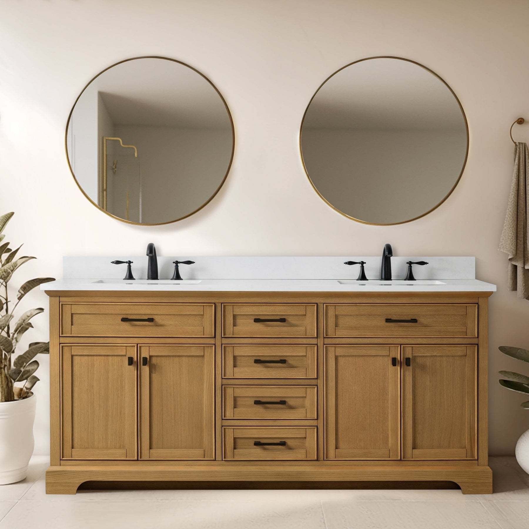 Design Element Milano 72" Double Sink Vanity with White Quartz Top