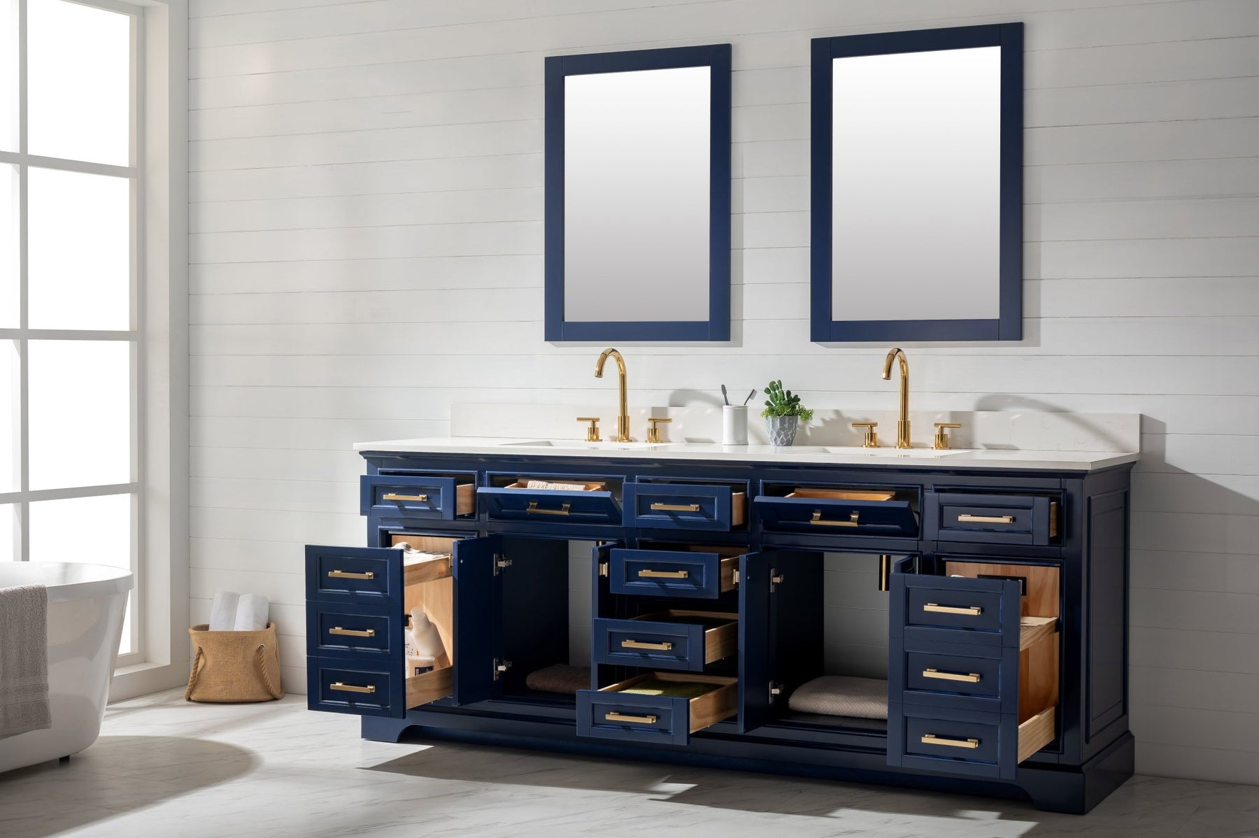 Design Element Milano 84" Double Sink Vanity with White Quartz Top