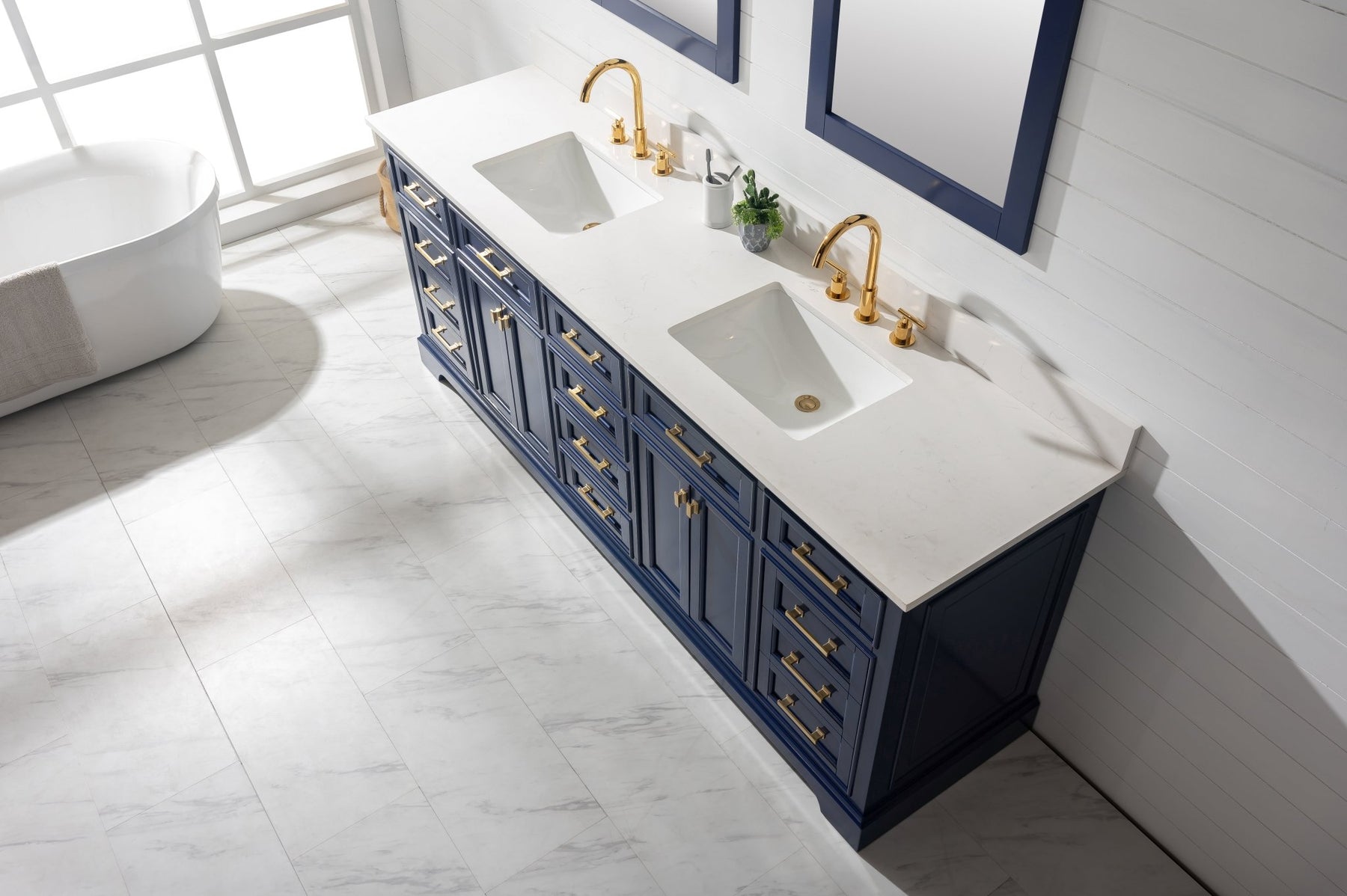 Design Element Milano 84" Double Sink Vanity with White Quartz Top