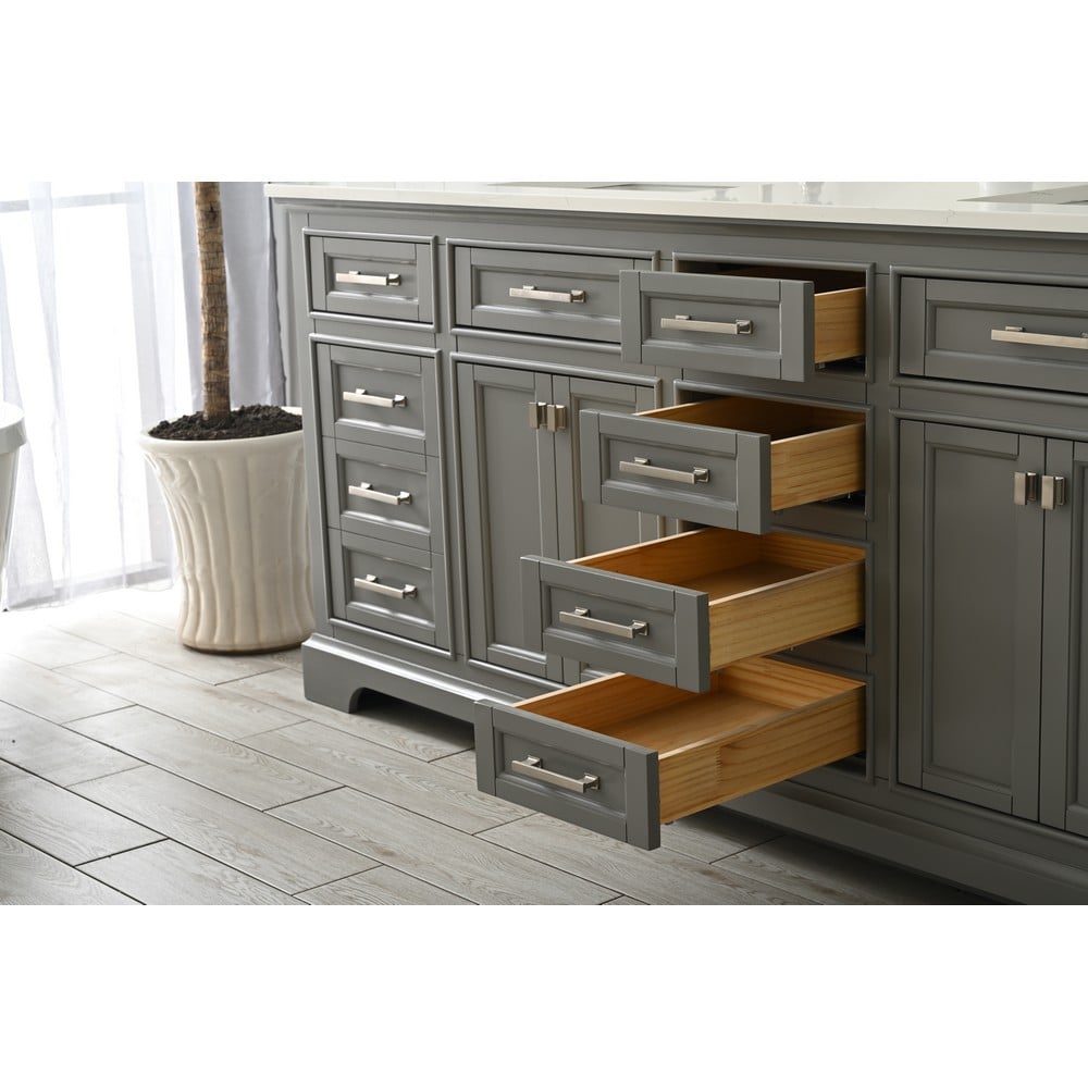 Design Element ML-84-GY Milano 84 Inch Bath Vanity in Gray with White Quartz Top