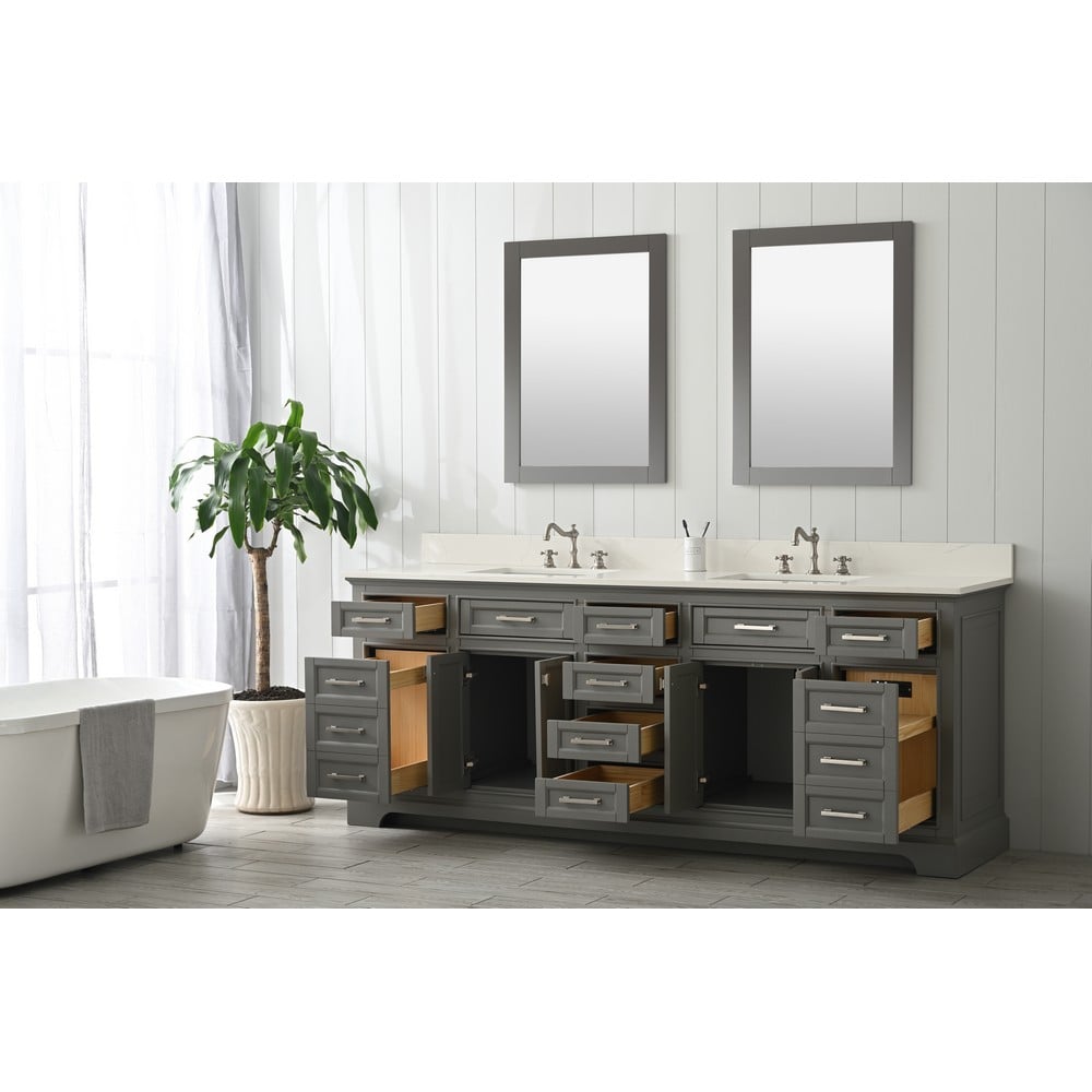 Design Element ML-84-GY Milano 84 Inch Bath Vanity in Gray with White Quartz Top