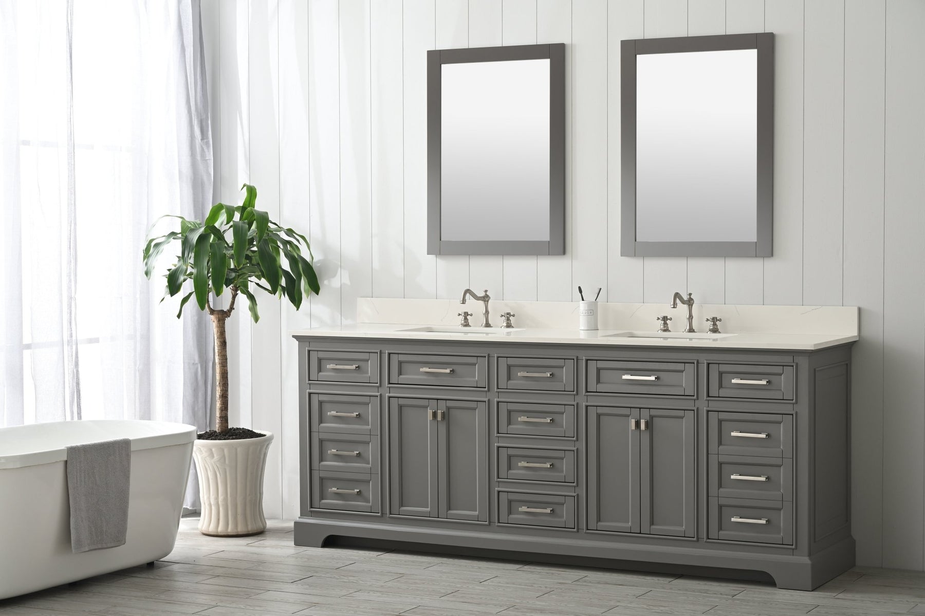 Design Element Milano 84" Double Sink Vanity with White Quartz Top