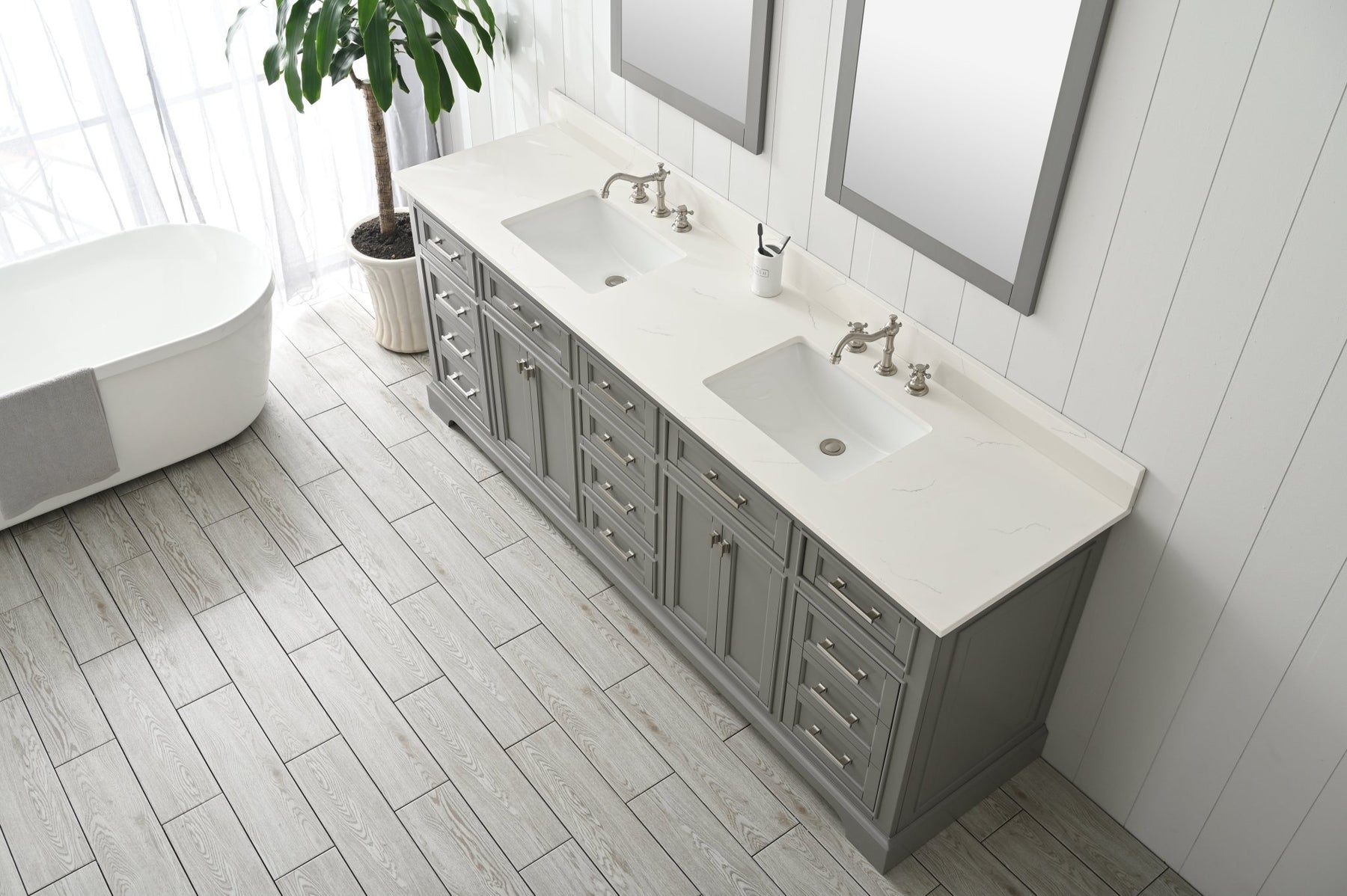 Design Element Milano 84" Double Sink Vanity with White Quartz Top