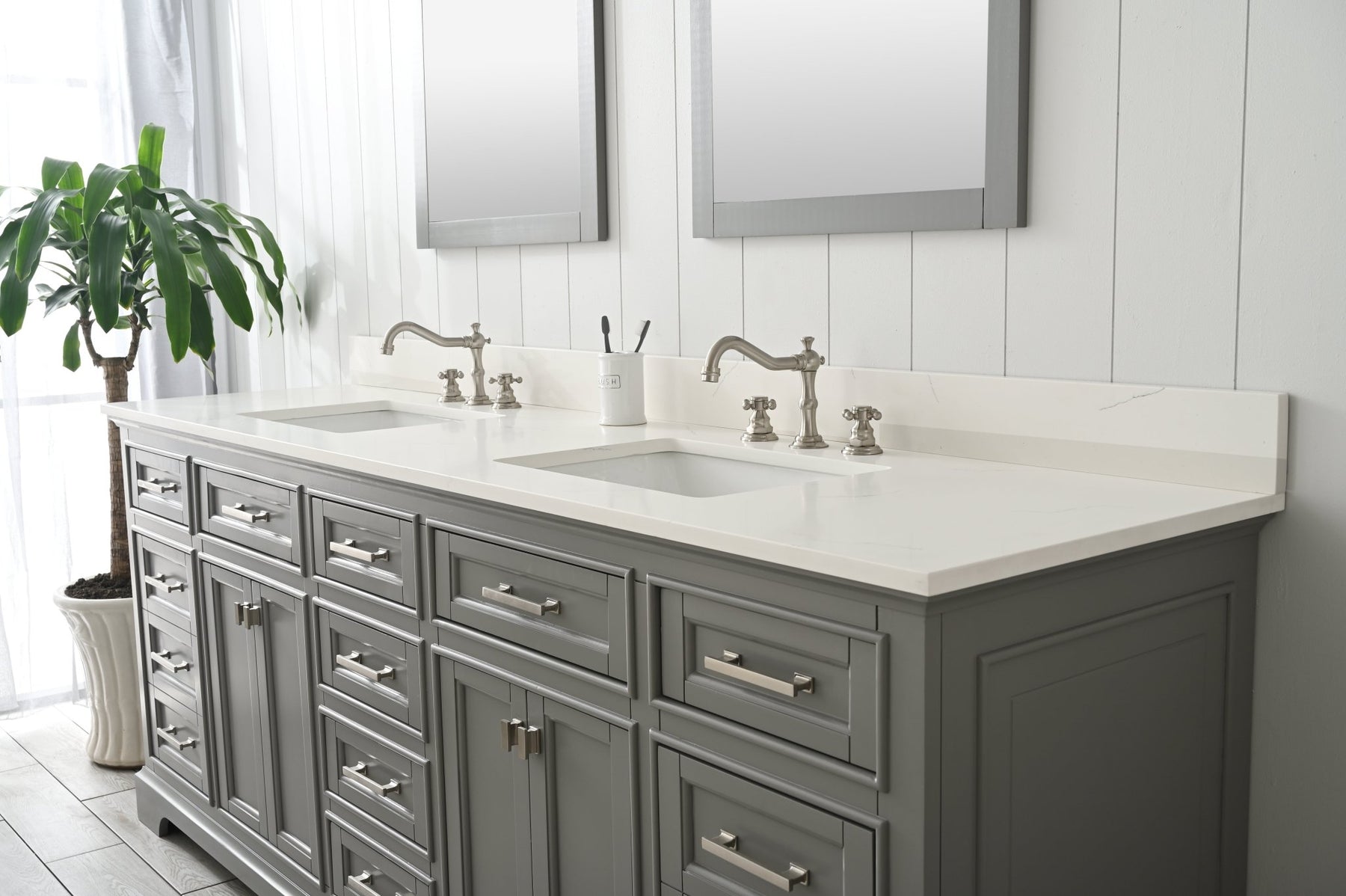 Design Element Milano 84" Double Sink Vanity with White Quartz Top